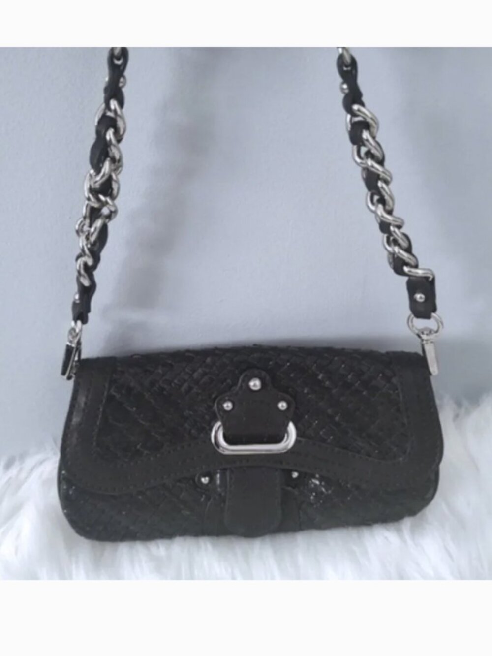Lockheart vintage Y2K woven patent leather shoulder bag convertible clutch EUC